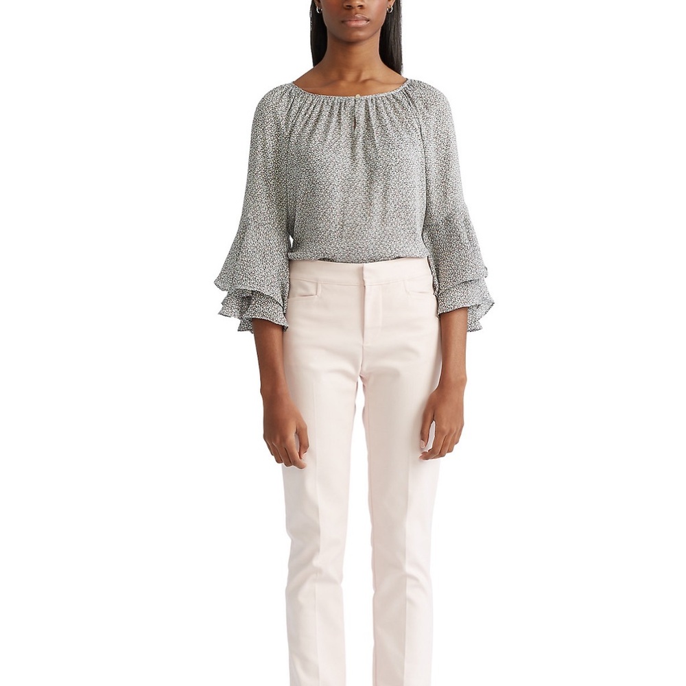 Chaps Flutter Ruffle Floral Half Sleeve Top